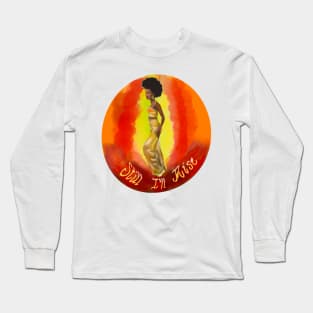 Still I’ll rise -multi coloured colored background - black girl with Afro hair, shimmering gold dress and dark brown skin side profile. Long Sleeve T-Shirt